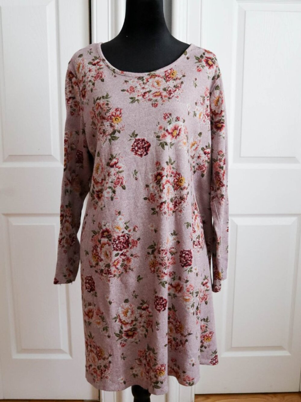Just Be Floral Jersey Knit Long Sleeve Shift Dress Plus Size 2x Cottagecore Boho